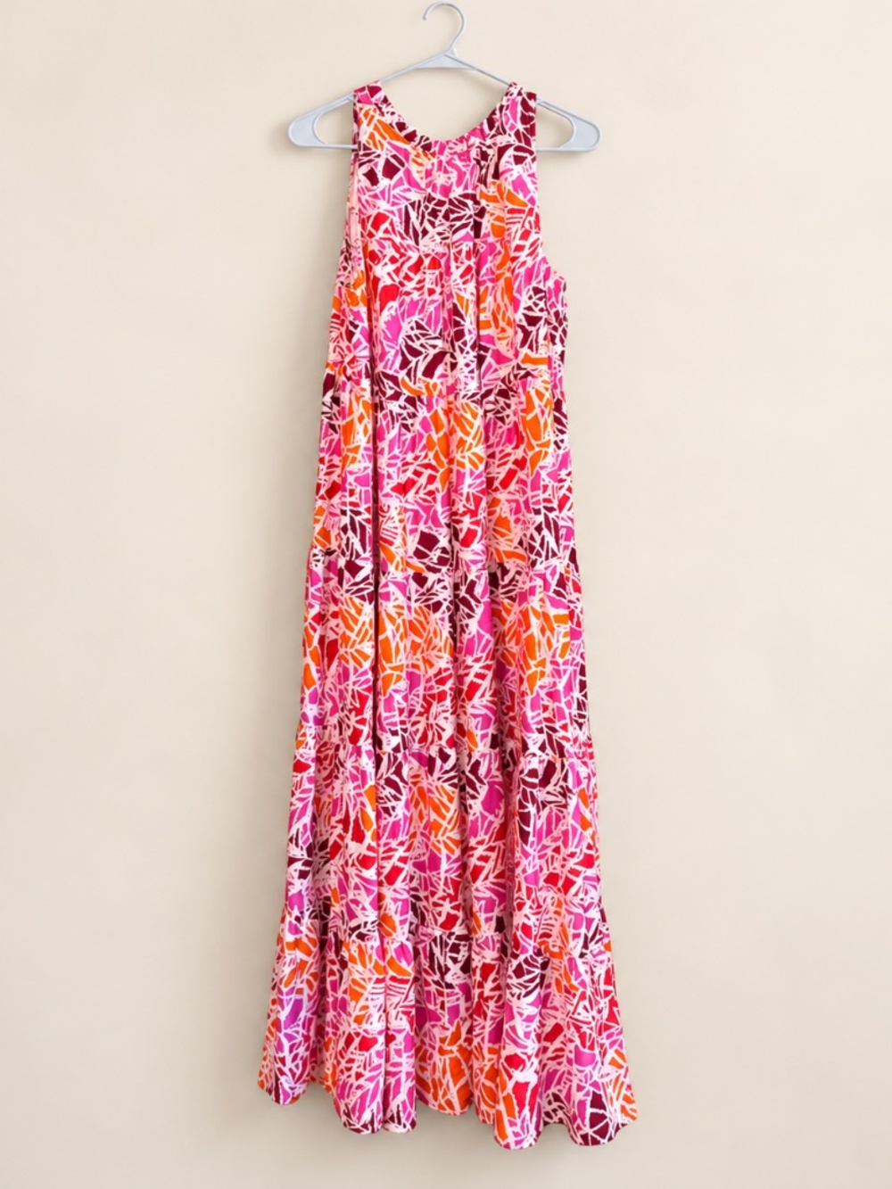Periwinkle Madrid Print Maxi Dress Size M Pink Orange Tie Back NWT